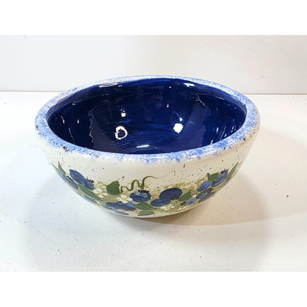 Vintage J.W. MARBLEHEAD Studio Art Pottery Hand-Painted Blueberries Small Bowl